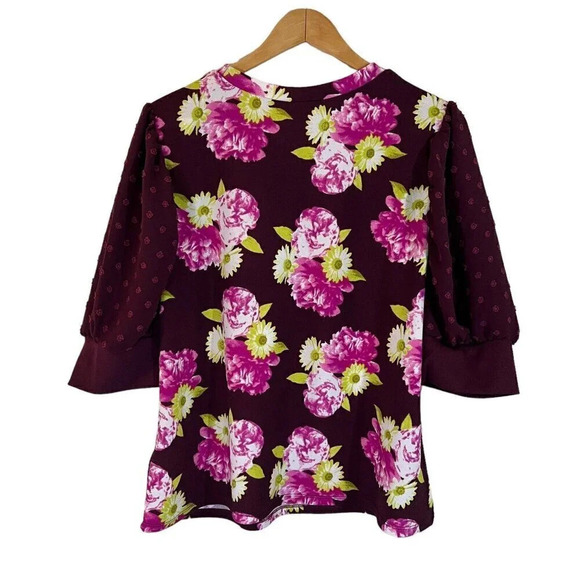 LuLaRoe NWT Moriella Floral Blouse XL Swiss Dot 3/4 Sleeves Bright Colorful Top - Picture 2 of 7